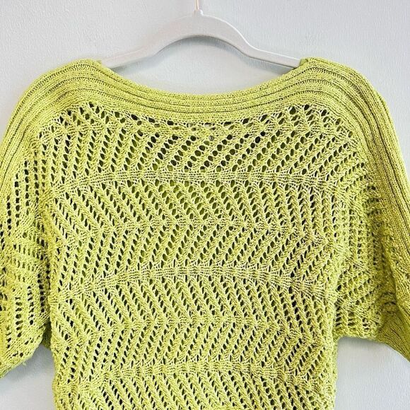 Chico’s Size 2(XL) Yellow Crocheted Knit Short Sleeve Blouse Shirt Top Stretch - Picture 7 of 10